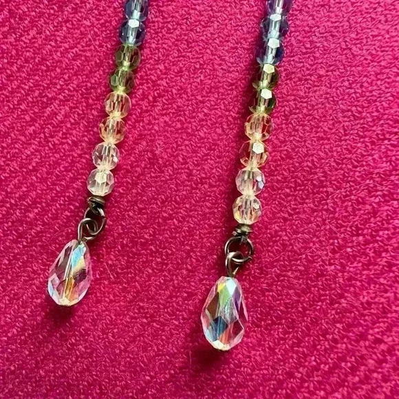 Blue, Green, White Long Drop Crystal Earrnings - Picture 5 of 5